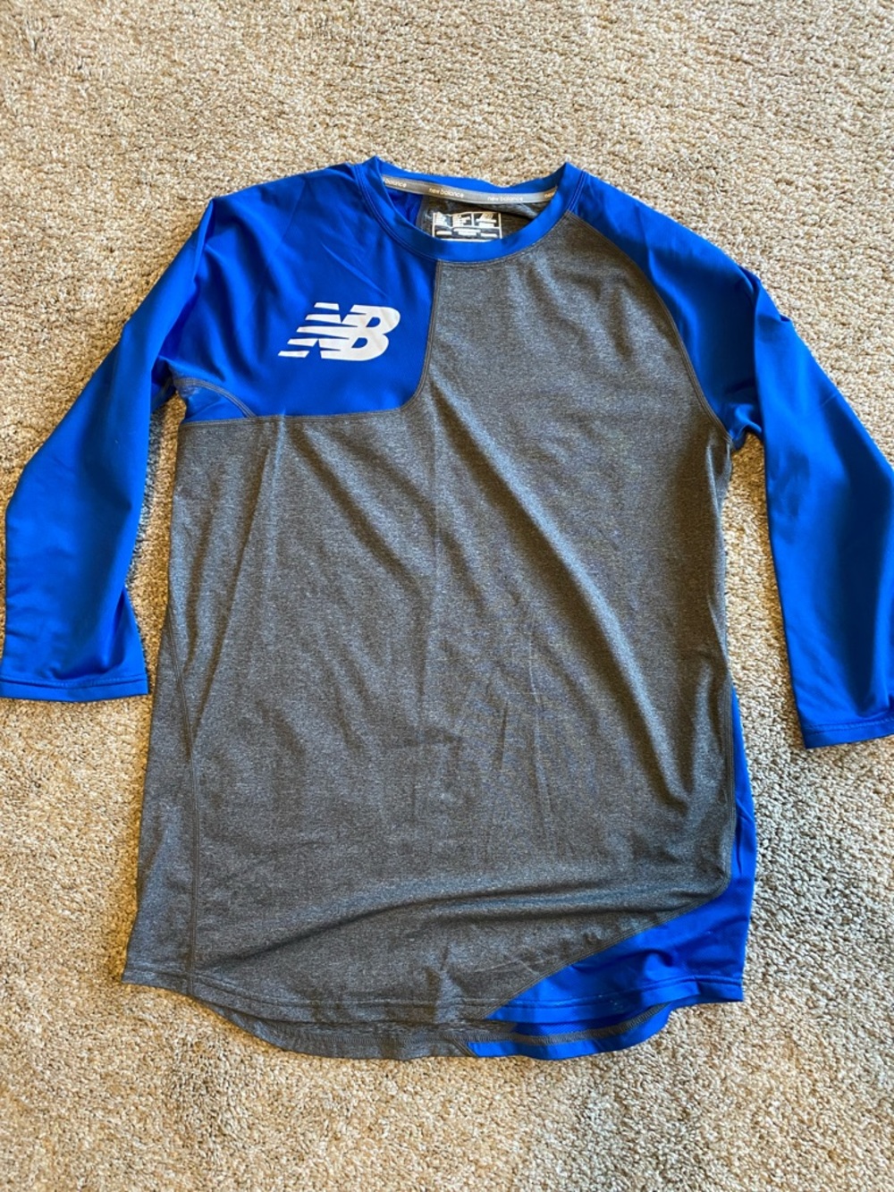 New Balance Gray and Royal Blue Raglan Performance Shirt